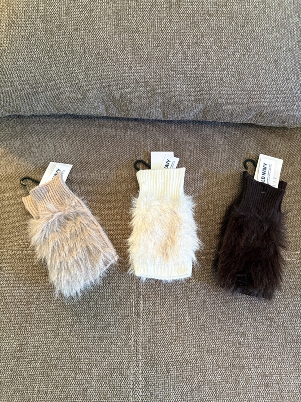 Old Navy Faux Fur Fingerless Gloves - Beige, Cream, Dark Brown